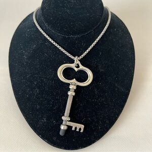 Chico’s Necklace Skeleton Key Long Silver Tone Chain NWT